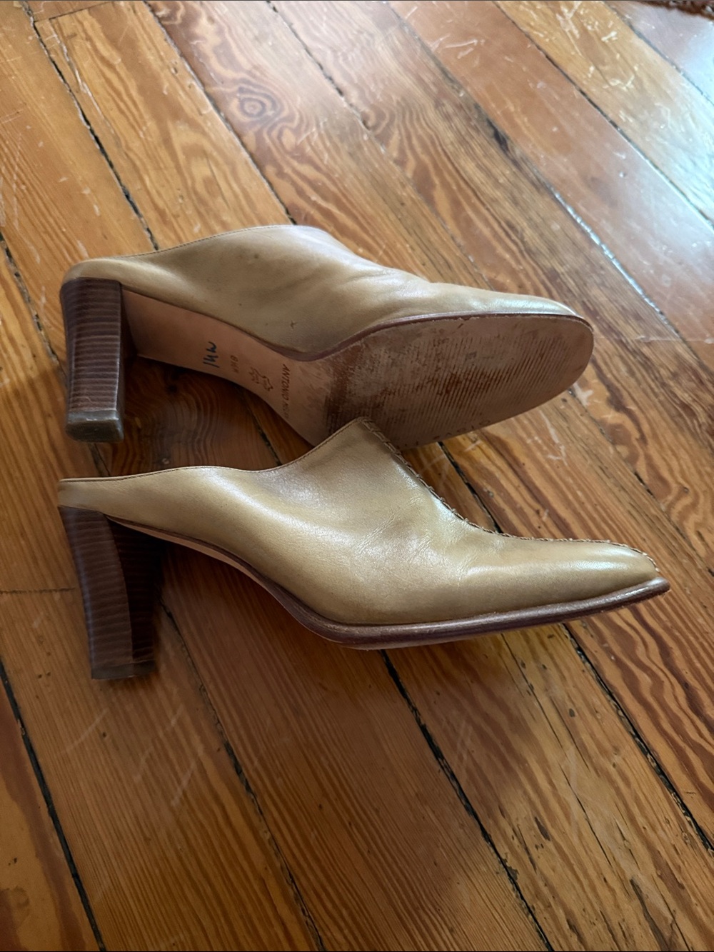 Antonio Melani Slip-On Leather Mules in Light tan